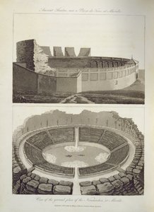 Ancient Theatre, Now a Plaza de Toros, and a View of the Ground Plan of the Naumachia, at Merida, 1816 by English School
